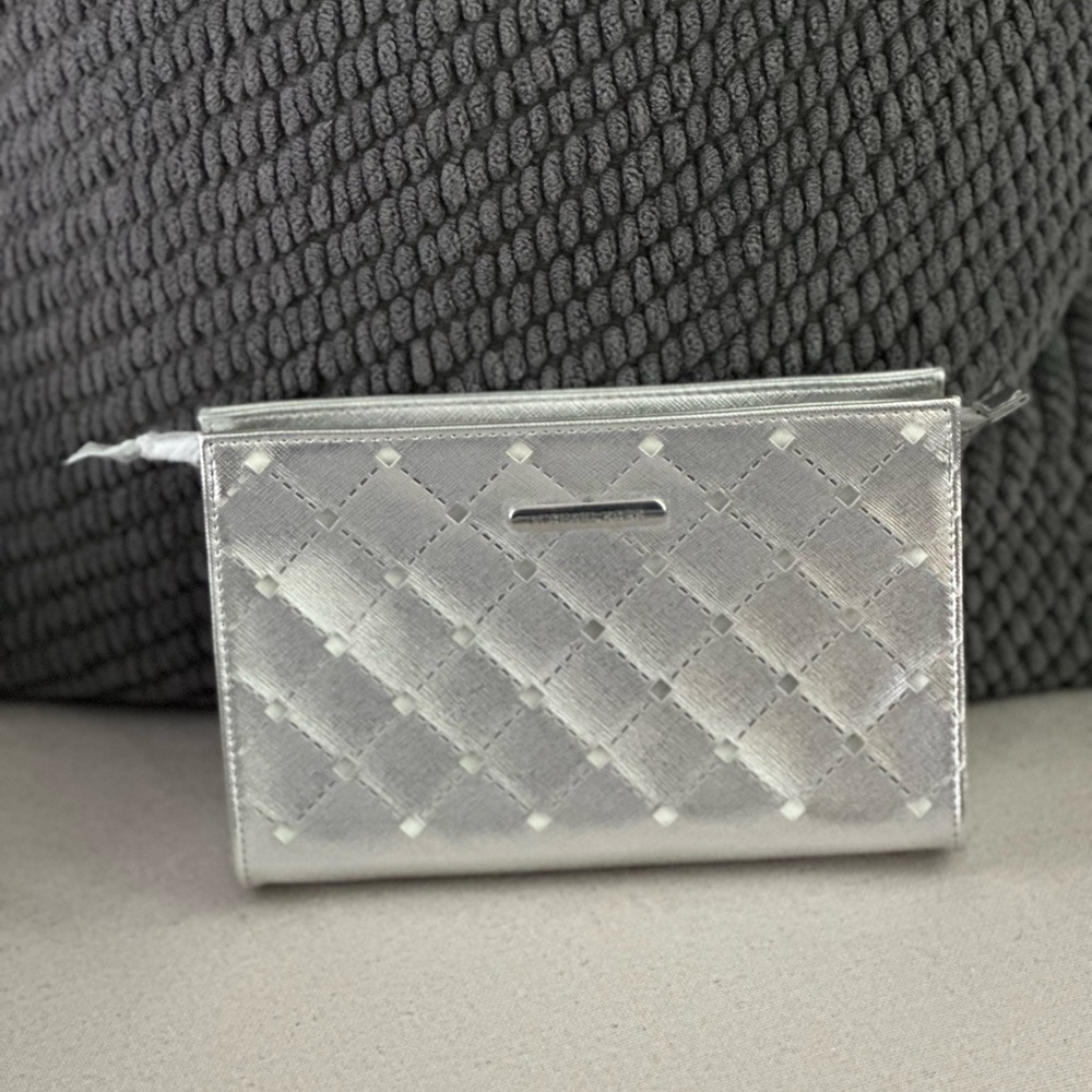 Michael Kors Silver Quilted Cosmetic Bag
